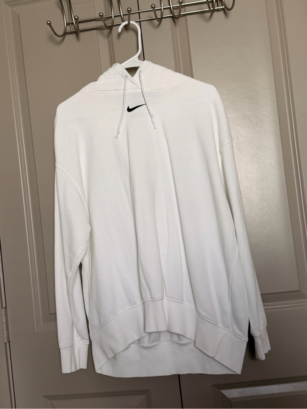 Nike White Hoodie with Black Swoosh Tag - Oversized Fit